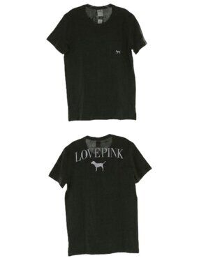 NWT PINK Victoria's Secret Olive Green Pocket Tee - Front & Back Graphics S